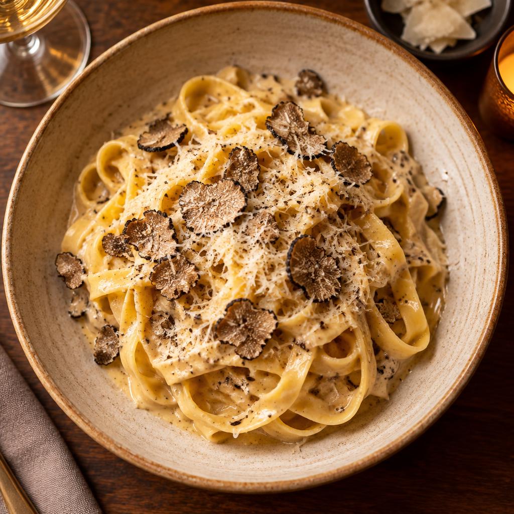 Tagliatelle mit Trüffelscheiben und Parmesan
