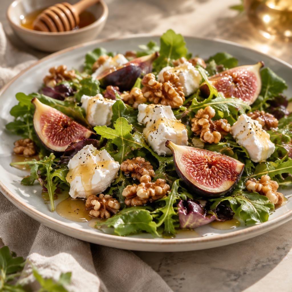 Salat mit Ziegenkäse, Feigen und Walnüssen