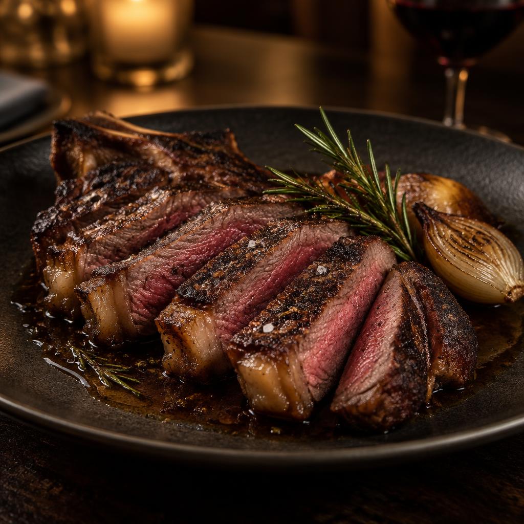 Aufgeschnittenes Ribeye Steak mit Rosmarin